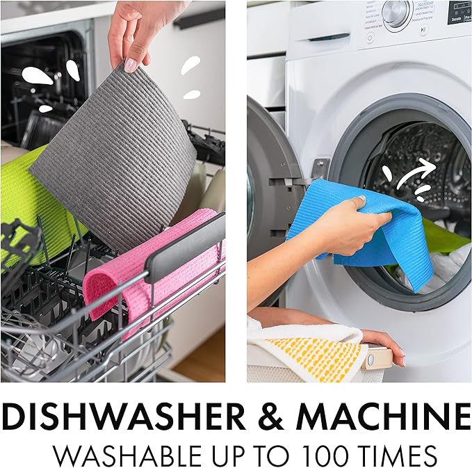 SUPERSCANDI 5 Pack Swedish Dishcloths for Kitchen - 100% Biodegradable & Compostable | Reusable Paper Towels Washable, Food-Safe & Without Plastic - Dish Rags Suitable for Any Surface | Abstract Print