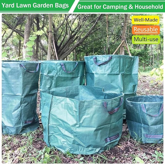 Professional 3-Pack 137 Gallon Lawn Garden Bags (D34,H34 inch) Big Yard Waste Bags with Gardening Gloves,Extra Large Reusable Leaf Bag,Grass Clippings Bag,Leaf Container,Yard Trash Container 4 Handles