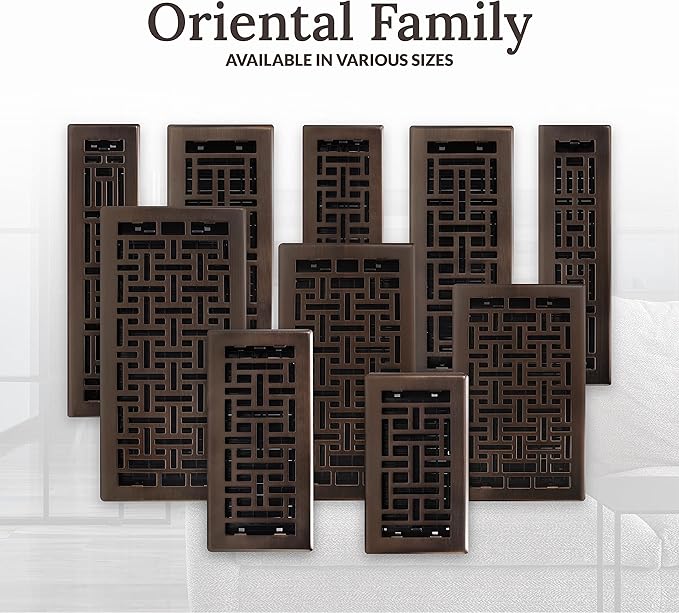 Decor Grates AJH408-RB Oriental Floor Register, 4x8 Inches, Rubbed Bronze Finish