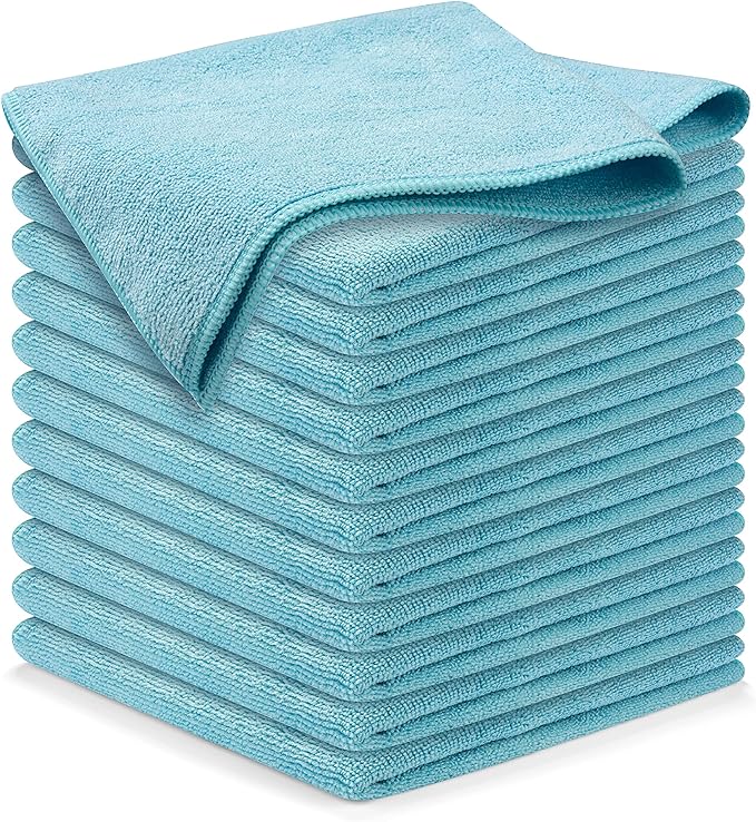 USANOOKS Microfiber Cleaning Cloth - Turq - 12Pcs (12.5x12.5 inch) High Performance - 1200 Washes, Ultra Absorbent Car Towel Traps Grime & Liquid for Streak-Free Mirror Shine - car Washing Cloth
