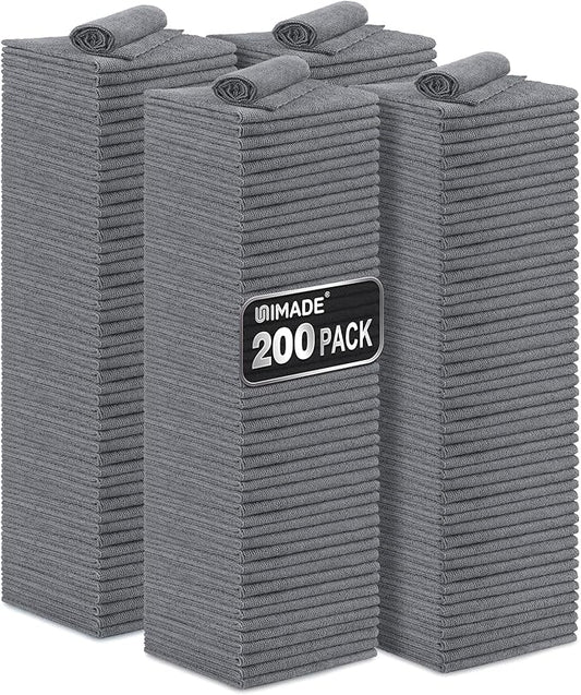 Microfiber Cleaning Cloth, 200 Pack Microfiber Towels for Cars Reusable Shop Rags Bulk Lint Free Cleaning Towels for Car Kitchen Automotive Bar Mechanic Restaurant Garage, 11.5"x 11.5", Grey