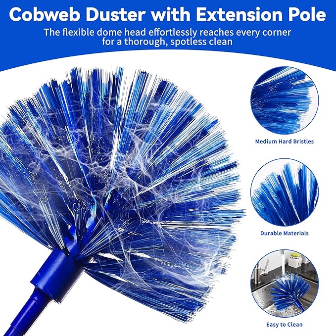 Duster 6-in-1 Kit, Duster with Extension Pole 100 Inches, Dusters for Cleaning, Cobweb Duster, Microfiber Feather Dusters for High Ceilings and Fans, Blinds, Cars and Furniture