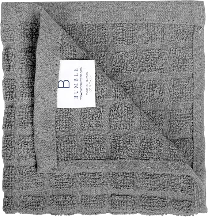 Bumble Premium Cotton Dish Cloths 12" x 12"| Grey Design | 405 GSM | Highly Absorbent & Soft Dish Towels | 100% Natural Ring Spun Cotton Kitchen Towel Set - 6 Pack