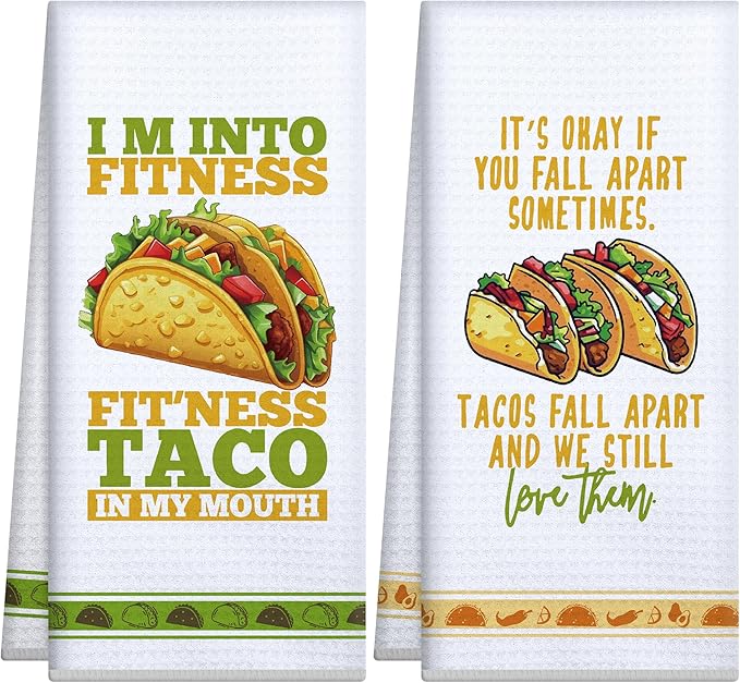Taco Kitchen Decorative Dish Towels Set of 2,Funny Kitchen Accessories,Hostess Taco Tuesday Gift,Best Housewarming Gifts 2025,New Home Gift Ideas,Mexican Thanksgiving Decor Hand Towels