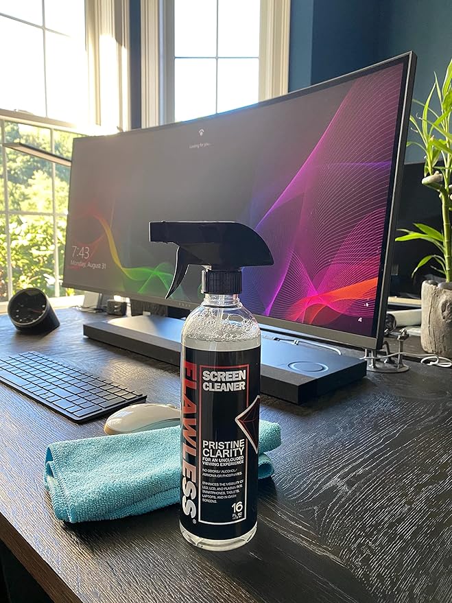 Flawless Screen Cleaner Spray with Microfiber Cleaning Cloth for LCD, LED Displays on Computer, TV, iPad, Tablet, Phone, and More (16oz 2 Pack)