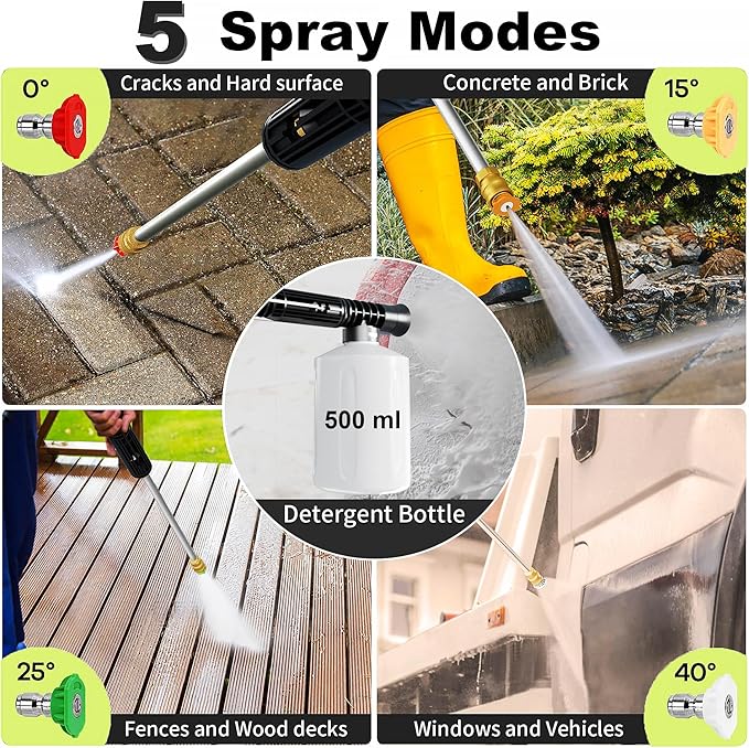 2026New Pressure Washer 4800PSI, 34" Tall, 4 Quick Connect Nozzles,Inlet Hose&Filter&500mlFoam Cannon for Cars/Fences/Driveways/Home Cleaning,Red