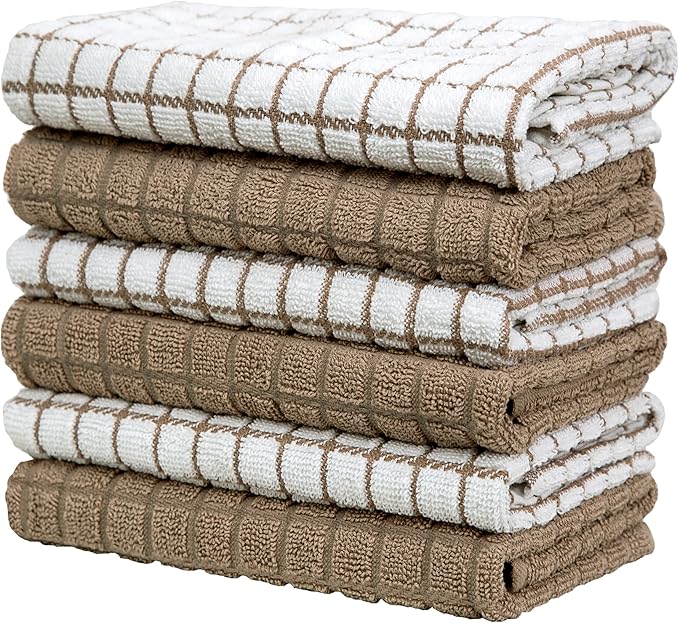 Bumble Kitchen Towels | 100% Cotton Dish Towels with Hanging Loop | 16"x 28" | 380GSM | Absorbent Kitchen Towel Set | 6 Pack, Tan