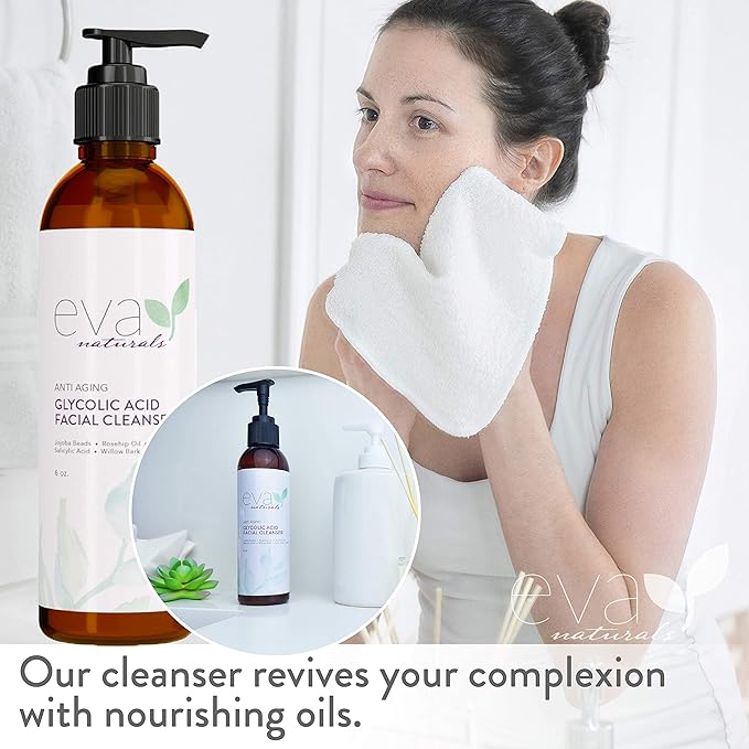 Eva Naturals Glycolic Acid Face Wash - Glycolic Acid Cleanser for Face (6 Fl Oz)