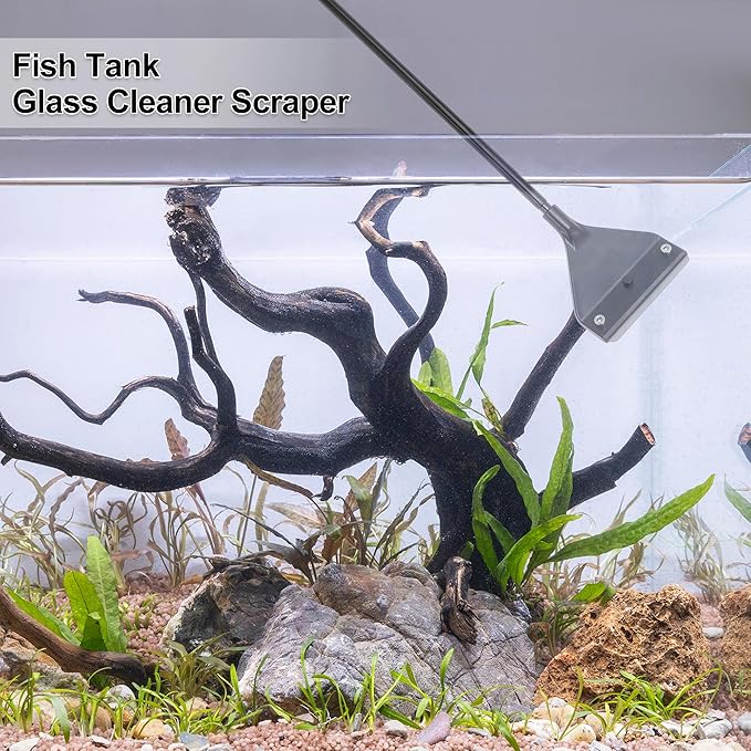Seaweed Scraper for Glass Aquariums, Fish Tank Cleaner with 10 Blades, Efficient Aquarium Cleaning Tool, Rust-Resistant, Black, 1 Set