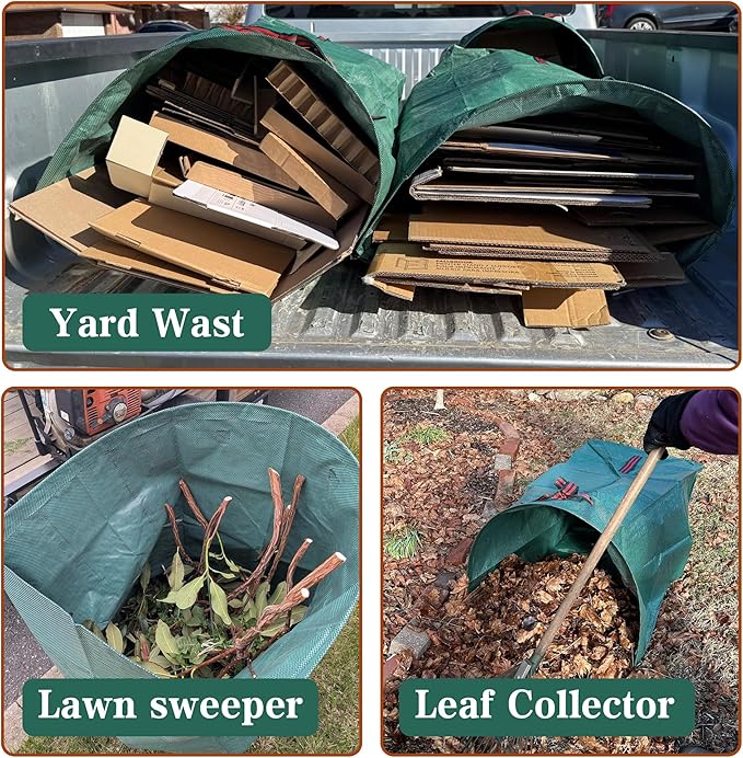 2PCS 72 Gallon Yard Waste Bags, Large Garden Debris Bags, Dustpan-Type Lawn Bags, Reuseable Heavy Duty lawn and leaf bags with Gardening Gloves
