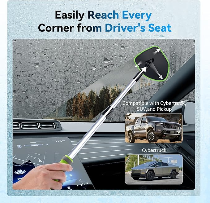 XINDELL Windshield Cleaning Tool, Interior & Inside Car Windshield Cleaner with Microfiber Pads, Extendable Handle & 360° Head, Streak-Free Glass Cleaning Kit for Cars Trucks