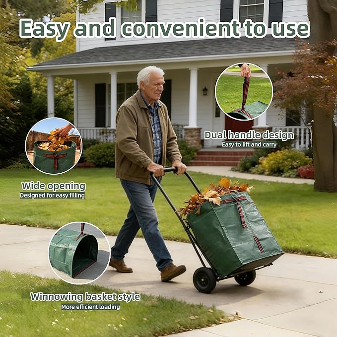 2-Pack 72-Gallon Reusable Yard Waste Bags with Gloves– Heavy-Duty Dustpan-Style Lawn & Garden Bags with Handles, Foldable, Standable Leaf Collector for Leaves, Grass, Branches, and Outdoor Debris
