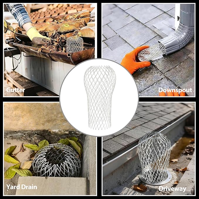 6 Pack Gutter Downspout Guards, OLULU Aluminum Leaf Filter,Gutter Downspout Screen Protector for Outdoor Rain System