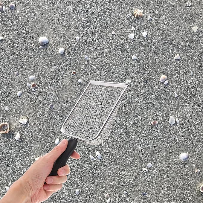 Beach Shell Shovel with Fine Mesh Sifter 10.43 Inch Lightweight Portable Sand Scoop for Reptile Substrate Cleaning and Outdoor Beach Use