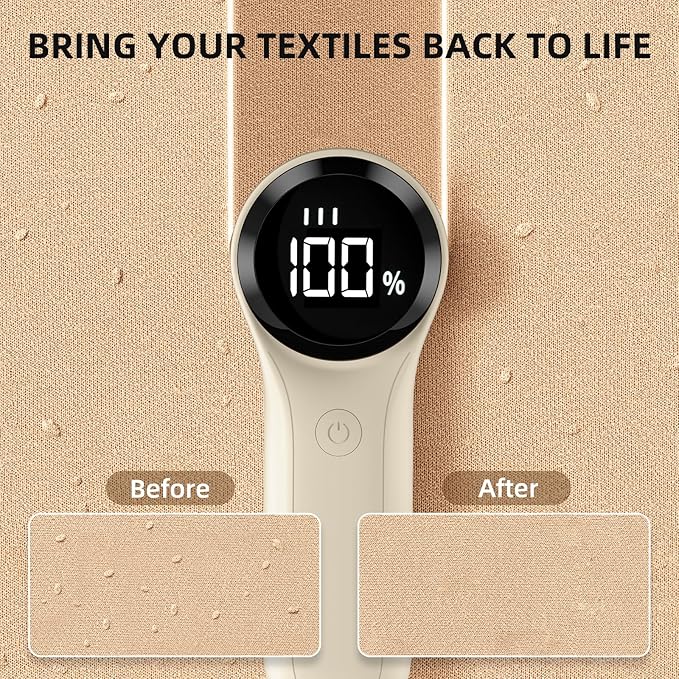 Fabric Shaver, Electric Lint Remover, Rechargeable Lint Shaver, Household Essentials for Clothes, Upholstery, Furniture, Sweater Defuzzer to Remove Pilling, Battery Operated, Beige