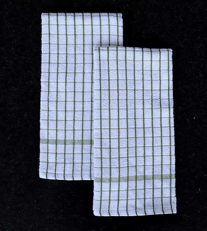 AMOUR INFINI Kitchen Towels Set of 4 - Highly Absorbent, Super Soft Terry Cotton 20x28 Inch Dish Towels with Hanging Loop - Hand & Tea Towels for Cleaning & Drying Dishes (Green)