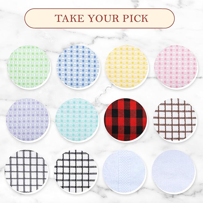 Vintage Vista 100% Cotton Dish Cloths (Pack of 6) - Dish Rags for Washing Dishes - Reusable & Highly Absorbent Kitchen Towels - Kitchen Rags for Christmas - (12" x 12" - Multicolor Checkered)