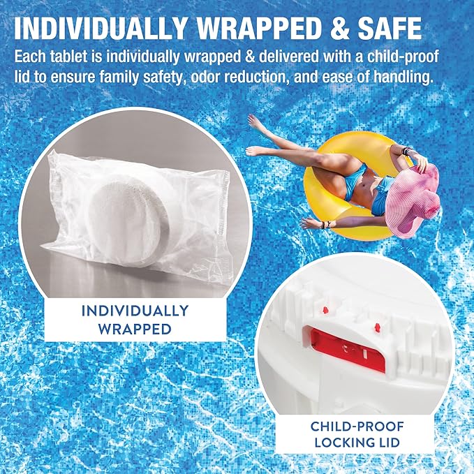 Doheny’s 3-Inch Stabilized Chlorine Tablets for Sanitizing Swimming Pools | 99% Pure Tri-Chlor, 90% Available Chlorine | Long-Lasting, UV-Protected, Slow-Dissolving | Individually Wrapped 50lb Bucket