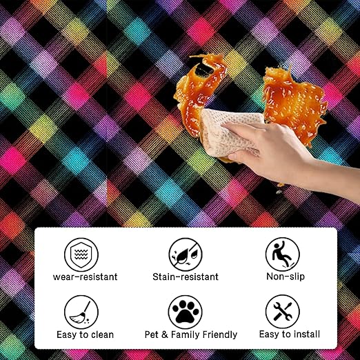 Nuxovilar Peel and Stick Vinyl Floor Tiles - 12x12 Inch Colorful Plaid Pattern, 10 Pcs Self-Adhesive Flooring for Easy Installation