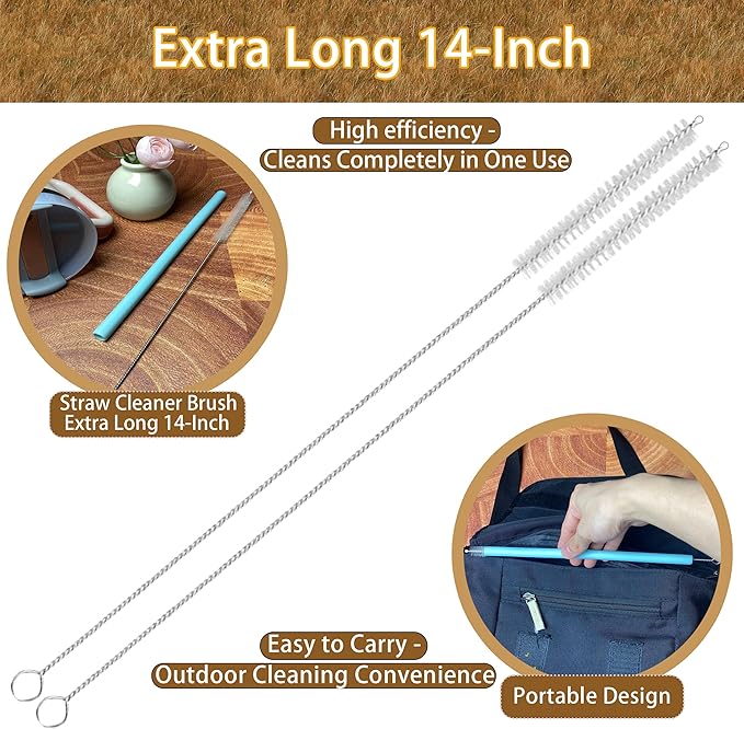 14 Inch Straw Cleaner Brush Extra Long, 4-PCS Straw Brush Extra Long with Nylon Bristles, Extra Wide 12mm diam Straw Cleaning Brush for Reusable Straws, Coffee Machine and Baby Bottles.