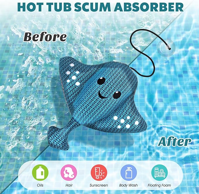 Hot-Tub-Scum-Absorber-Devilfish-Hot-Tub-Floating-Sponge-Scum-Remover Reusable-Scum-Bug-Hot-Tub-Oil-Scum-Absorbing-Sponge for Keep Water Cleaner Spa Pool Bath Scum-Hot-Tub-Accessories 2 Pack