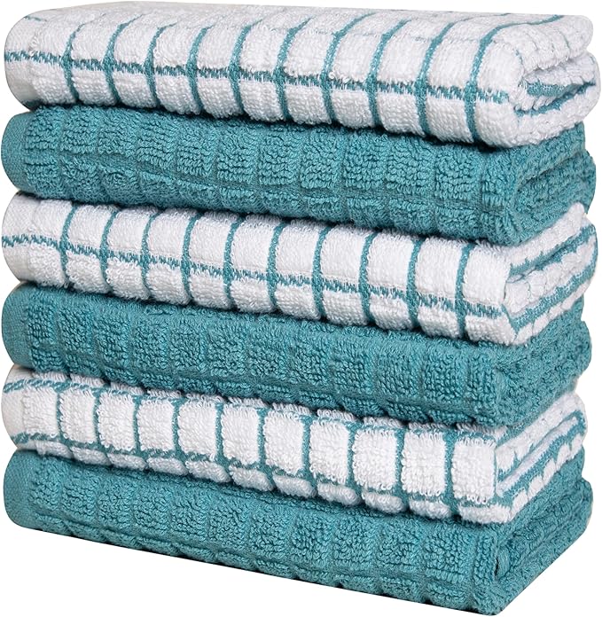 Bumble Kitchen Towels | 100% Cotton Dish Towels with Hanging Loop | 16"x 28" | 380GSM | Absorbent Kitchen Towel Set | 6 Pack, Aqua