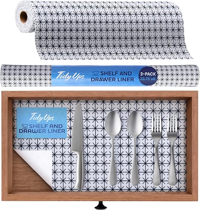 Self Adhesive Shelf Liner (2-Pack, 23.75in x 6ft) — Absorbent Felt Cabinet Liner for Shelves & Kitchen Drawers, Soft Glide Surface with Adjustable, Residue-Free Adhesive (Midnight Grid)