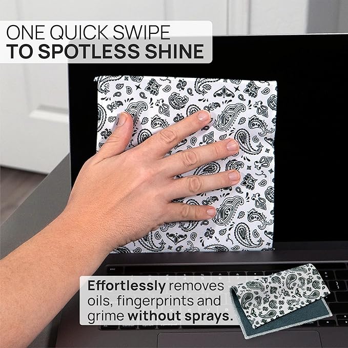 Quick Cloth Microfiber Glasses Cleaning Cloths – 8x8, Paisley White, 1 Pack with Case | Double-Sided Lens Cleaner for Eyeglasses, Camera, Screens & Glass | Reusable Microfiber Glass Polishing Cloths