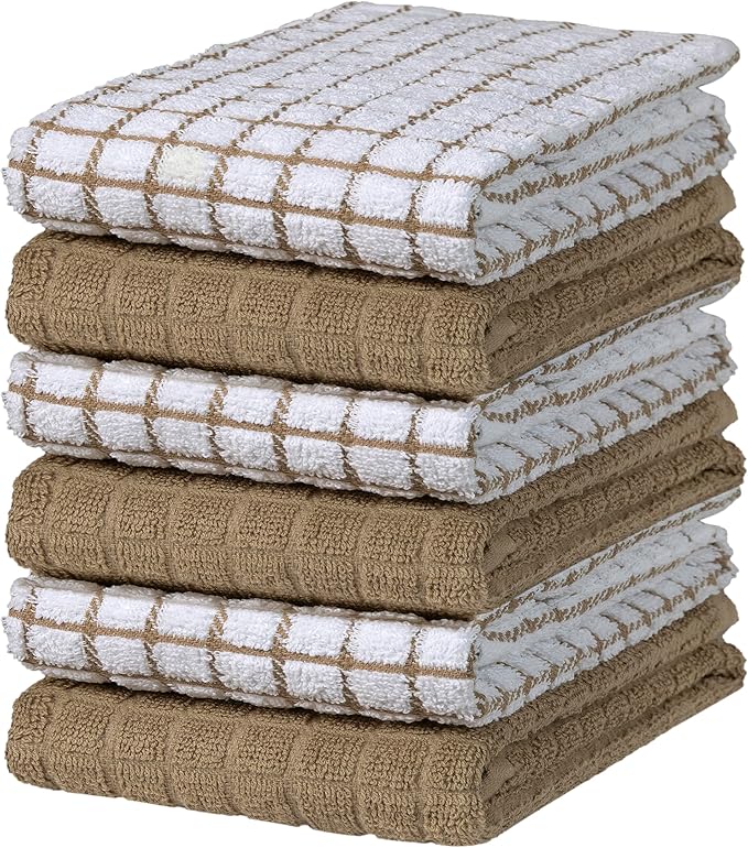 Bumble Kitchen Towels | 100% Cotton Dish Towels with Hanging Loop | 16"x 28" | 380GSM | Absorbent Kitchen Towel Set | 6 Pack, Tan