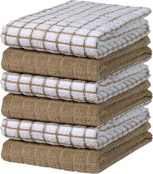 Bumble Kitchen Towels | 100% Cotton Dish Towels with Hanging Loop | 16"x 28" | 380GSM | Absorbent Kitchen Towel Set | 6 Pack, Tan
