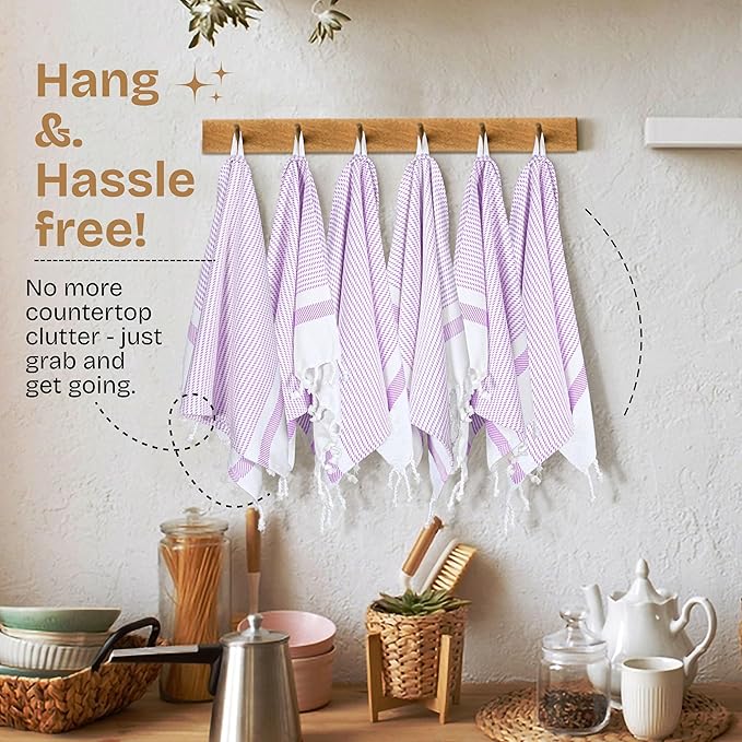 Lavender Turkish Kitchen Towels 16x26 Inch, 5 Pack, 100% Cotton, Ultra Absorbent, Soft, Fast Dry, Machine Washable, Dish Towel with Tassels for Drying Dishes, Cleaning, Everyday Use