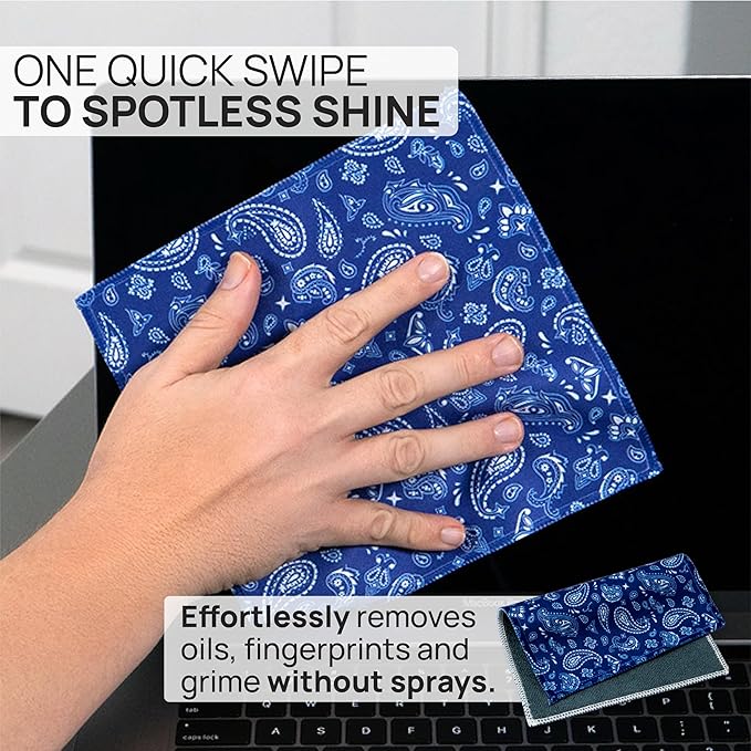 Quick Cloth Microfiber Glasses Cleaning Cloths – 8x8, Paisley Blue, 1 Pack with Case | Double-Sided Lens Cleaner for Eyeglasses, Camera, Screens & Glass | Reusable Microfiber Glass Polishing Cloths