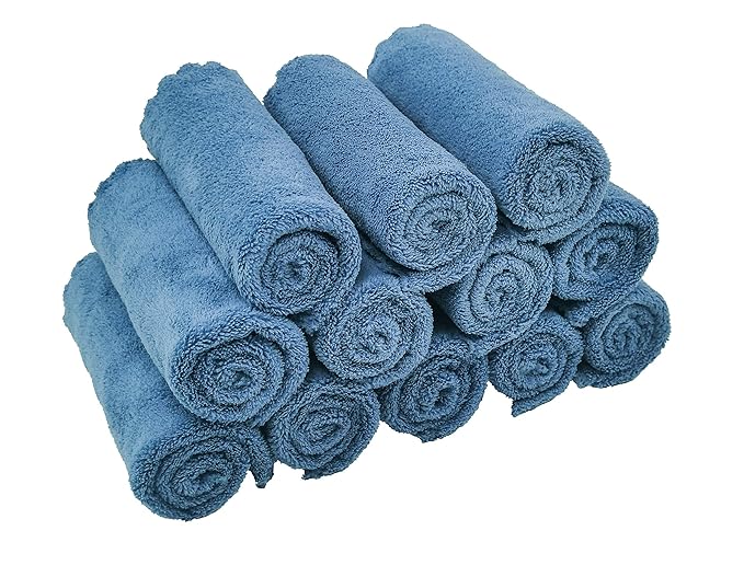 Kyapoo Baby Washcloths 12 Pack 12x12 Inches Microfiber Coral Fleece Extra Absorbent and Soft for Newborns, Infants and Toddlers-Navy Blue