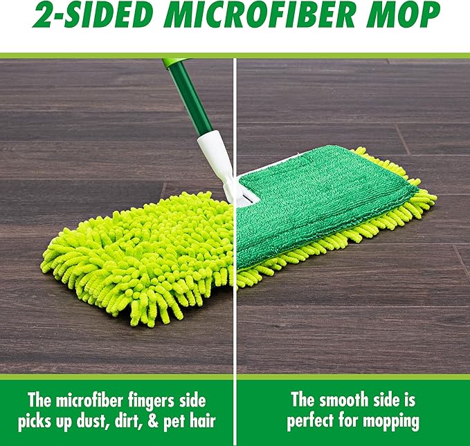 Libman 18" 2-Sided Microfiber Dust Mop, Double Sided Dry Wet Mops for Floor Cleaning, Hardwood, Laminate, Tile Cleaner, 360 Degree Swivel Head, 49” Long Handle