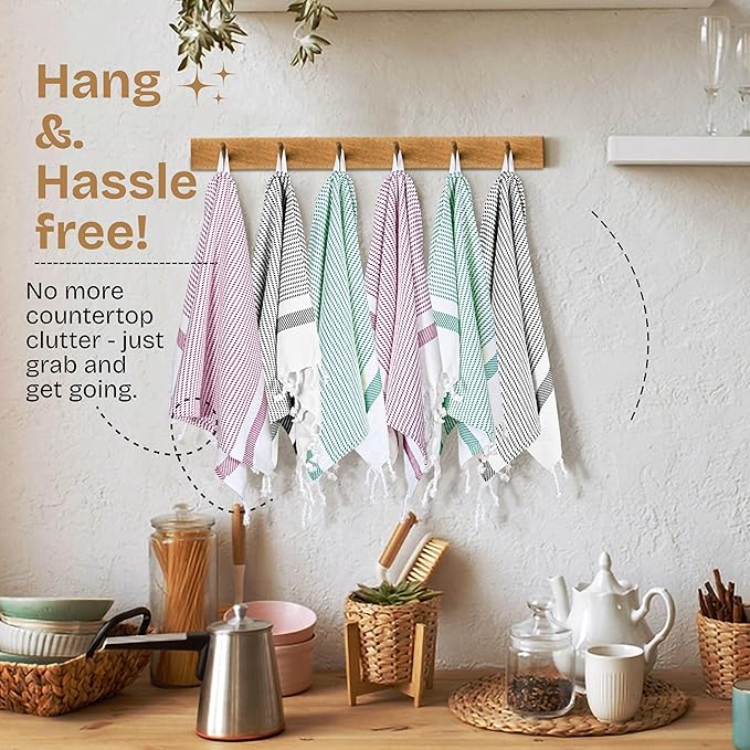 Multi Color Kitchen Towels 16x26 Inch, 12 Pack, 100% Cotton, Ultra Absorbent, Fast Dry, Machine Washable, Drying Dishes, Cleaning, Everyday Use - Burgundy, Black, Green