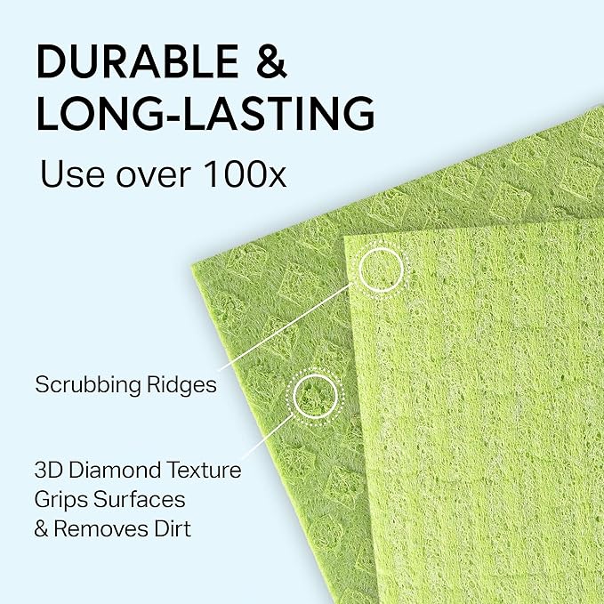 Swedish Wholesale Swedish DishCloths for Kitchen- 10 Pack Reusable Paper Towels Washable - Eco Friendly Cellulose Sponge Microfiber Dish Cloths - Kitchen Essentials - Seafoam