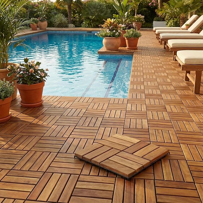 Bare Decor EZ Teak Flooring 12 Slat, Brown, 1 Sample Tile