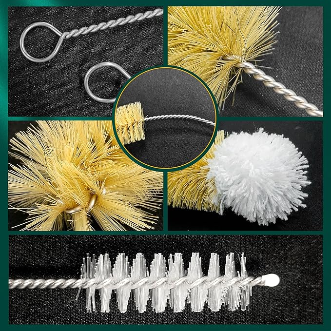 9-Pack Thin Long Handle Bottle Brushes, Stainless Steel Wire Cleaners with Boar Bristle & Wool Tip, Flexible Narrow Neck Cleaner for Wine Bottles, Tubes, Straws, Pipe, Hose & Decanter