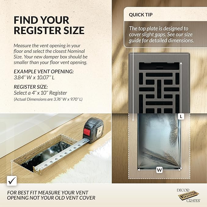 Decor Grates AJH410-GM Oriental Floor Register, 4x10 Inches, Gun Metal