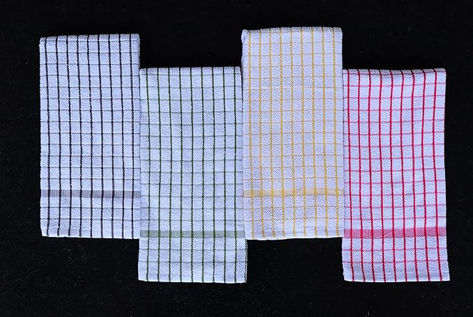 AMOUR INFINI Kitchen Towels Set of 4 - Highly Absorbent, Super Soft Terry Cotton 20x28 Inch Dish Towels with Hanging Loop - Hand & Tea Towels for Cleaning & Drying Dishes (Ass- Charcoal)