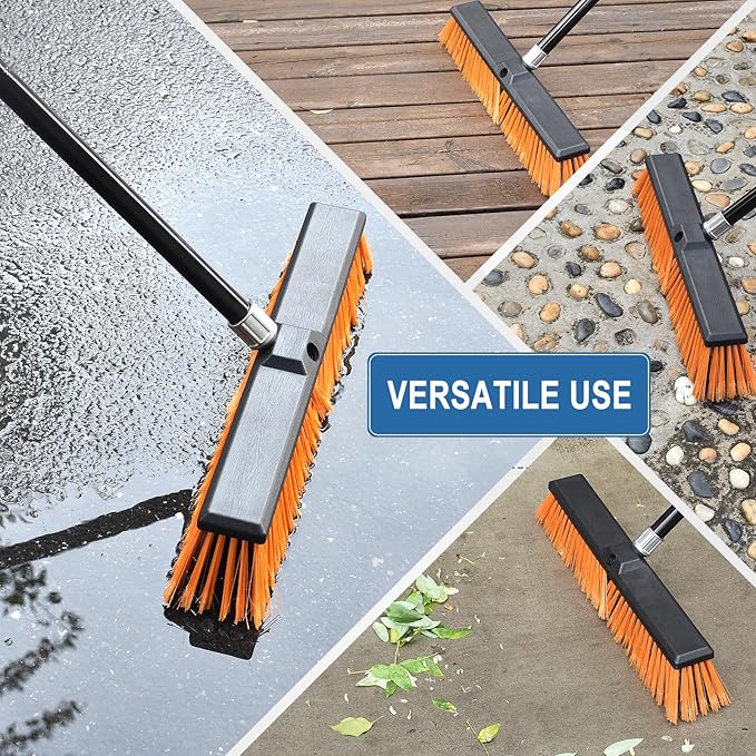 PBHEPJ 24 Inchs Push Broom Outdoor Heavy Duty, Shop Broom with 60" Long Handle for Cleaning Outdoor or Indoor Tile, Garage, Shop, Deck, Concrete, Wood, Stone, Patio Floor