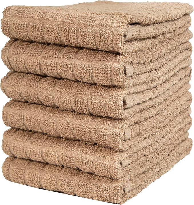 Premium Kitchen Towels (16”x 28”, 6 Pack) | Cotton Kitchen Hand Towels | Dish Towels | Kitchen Towels | Highly Absorbent Tea Towels Set | Tan