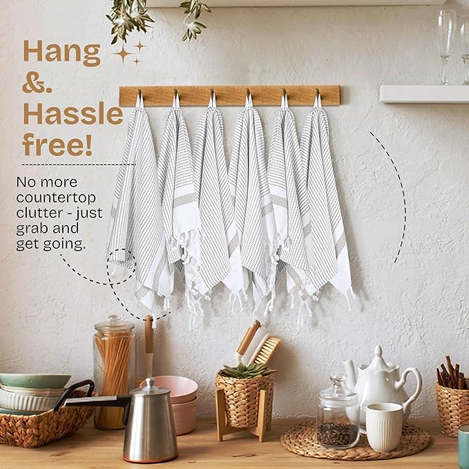 Ash Grey Turkish Kitchen Towels 16x26 Inch, 3 Pack, 100% Cotton, Ultra Absorbent, Soft, Fast Dry, Machine Washable, Dish Towel with Tassels for Drying Dishes, Cleaning, Everyday Use