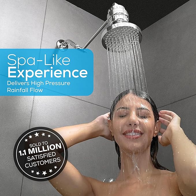 SparkPod Shower Head - High Pressure Rain - Premium Quality Luxury Design - No Tools Needed - Easy Clean Adjustable Replacement for Your Bathroom Shower Heads (Luxury Polished Chrome, 6 Inch Round)