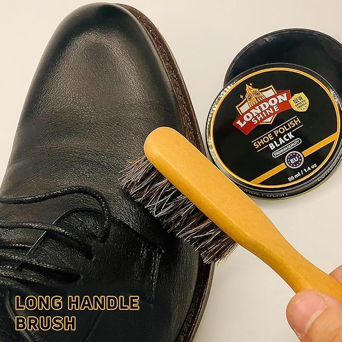 Shoe Brush 4 Pcs Horsehair Shine Shoes Brush Kit Dauber Applicator for Cleaning Leather Shoes Boots Suede Cleaner Brush Buffing Brush with Microfiber Shoe Cleaning Cloth Premium Shoe Polish Kit.
