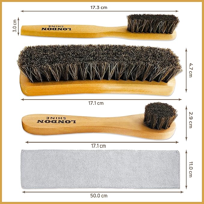 Shoe Brush 4 Pcs Horsehair Shine Shoes Brush Kit Dauber Applicator for Cleaning Leather Shoes Boots Suede Cleaner Brush Buffing Brush with Microfiber Shoe Cleaning Cloth Premium Shoe Polish Kit.