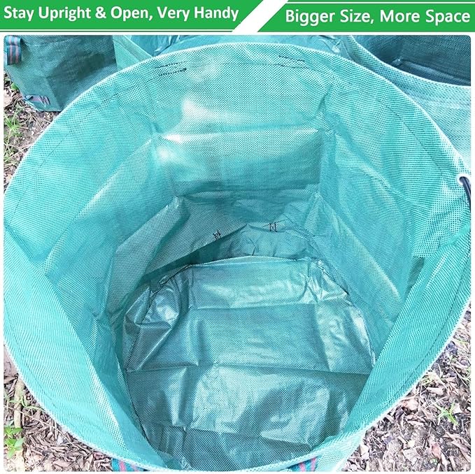 Professional 2-Pack 106 Gallon Big Lawn Garden Bags (D31,H31 inch) Large Yard Waste Bags with Gardening Gloves,Leaf Bag,Yard Debris Bags,Garden Trash Container,Lawn Grass Clippings,Weeds Bag 4 Handles