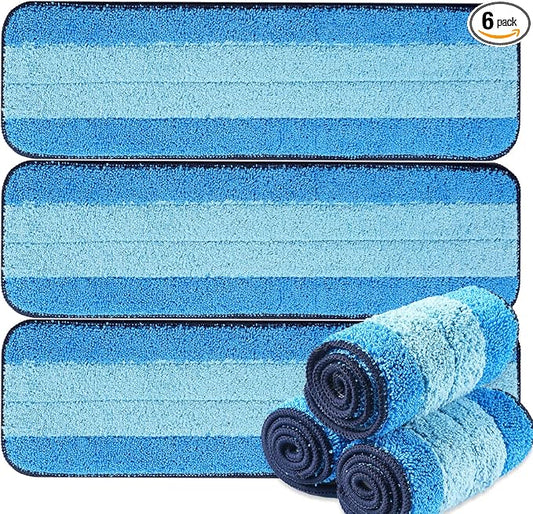 6 Pack Microfiber Cleaning Pads for Bona Mop, Safe for Hardwood and Hard-Surface Floors, Reusable Microfiber Mop Pads for 18 Inch Mop, No Residue, Super-Absorbent, Over 500 Machine Washes
