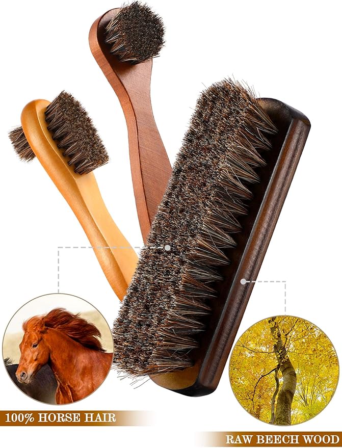 Youngjoy 6 Pieces Horsehair Shine Shoes Brush Kit Polish Dauber Applicators (B)