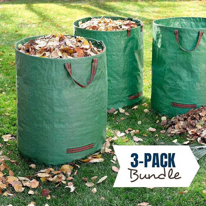 MEKKAPRO Big Gulp Lawn Bags, 3-Pack 72 gallons Heavy Duty Lawn and Leaf Bags with Reinforced Handles, Reusable Yard Waste Bags, Garden Waste Bag for Debris, Yard, Leaf Collector